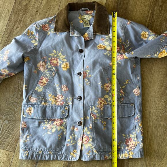 L.L. BEAN Women's Corduroy Collar Floral Barn Chore Jacket Size L - Picture 3 of 7